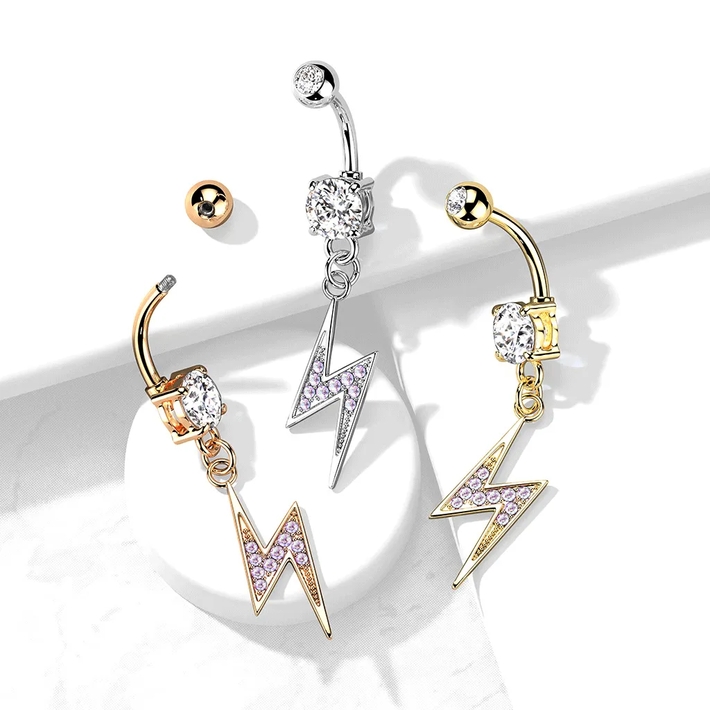 Crystallised Thunder Bolt Belly Dangle with Yellow Gold Plating