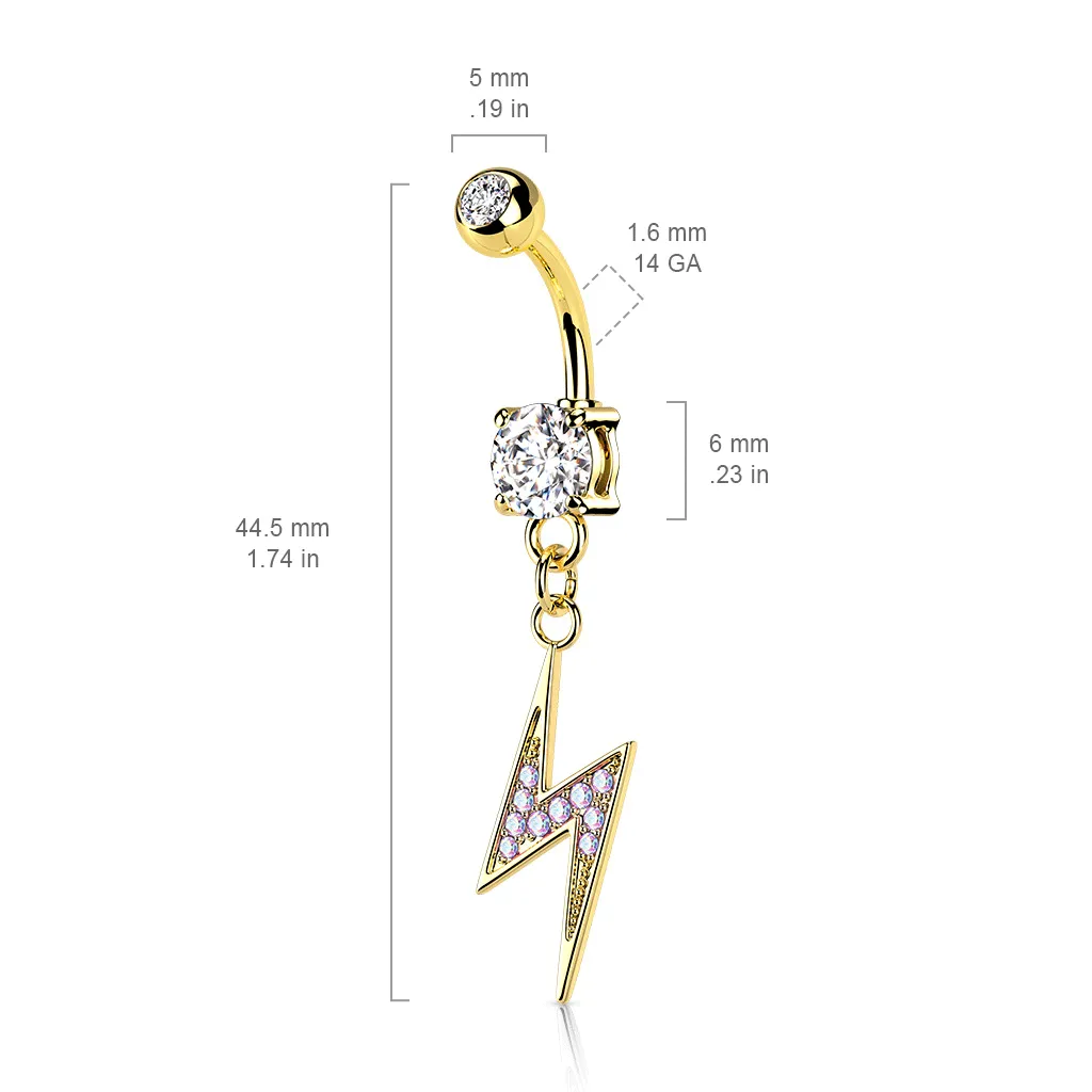 Crystallised Thunder Bolt Belly Dangle with Yellow Gold Plating