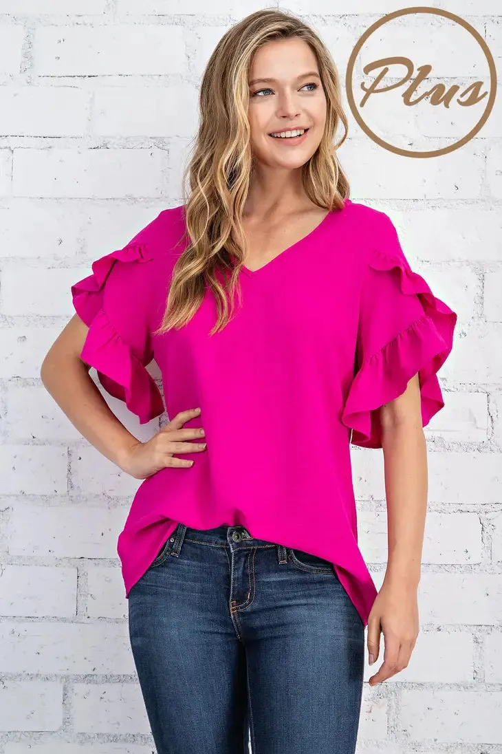 Curvy Girl Ruffle Sleeve Blouse