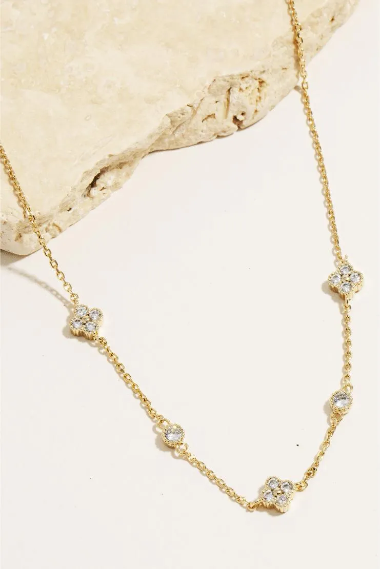 Dainty Chain Clover Charm Necklace - Gold