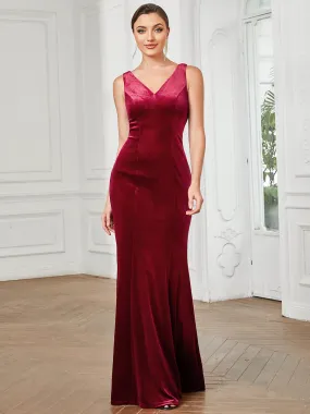 Deep V Neck A Line Sleeveless Drape Back Wholesale Evening Dresses