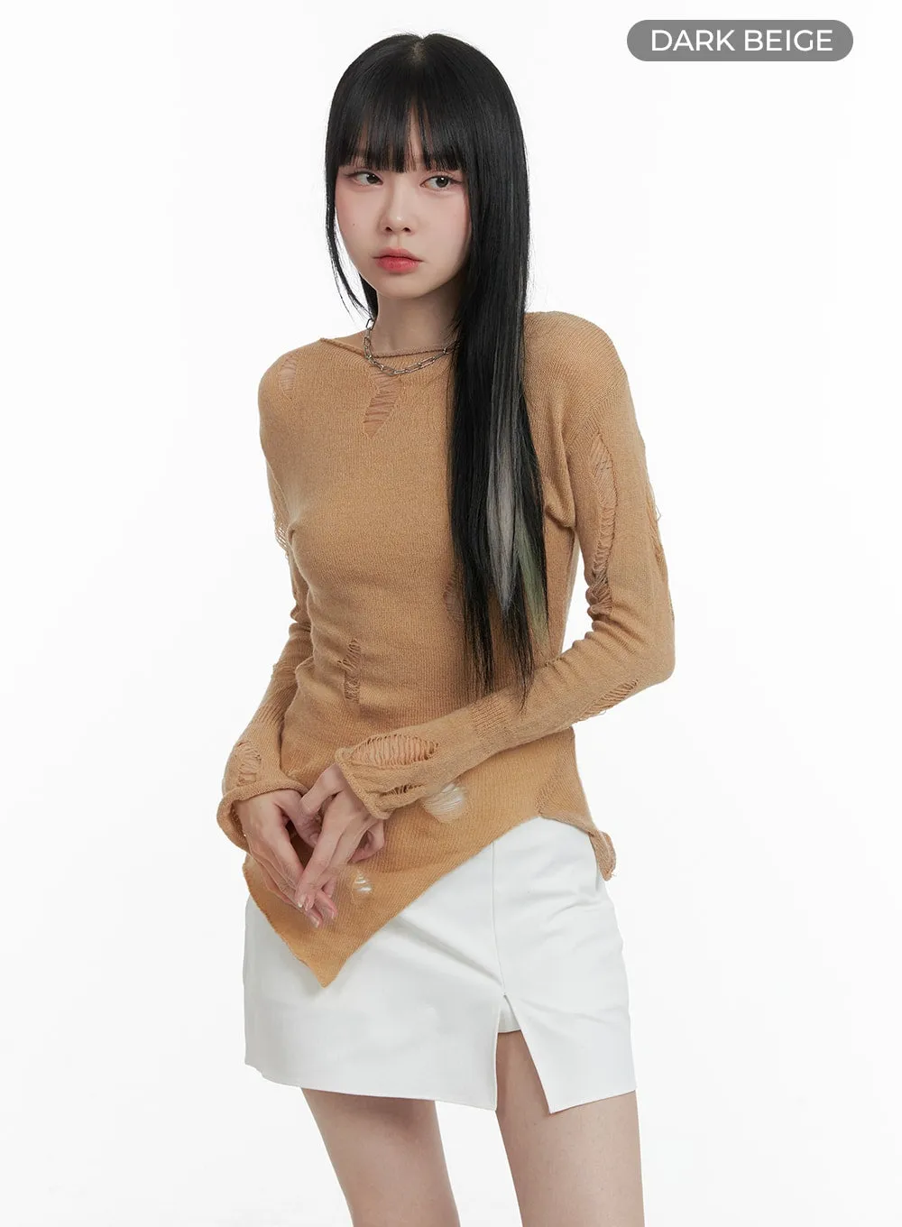 Destroyed Unbalanced Edge Knit Top OM426