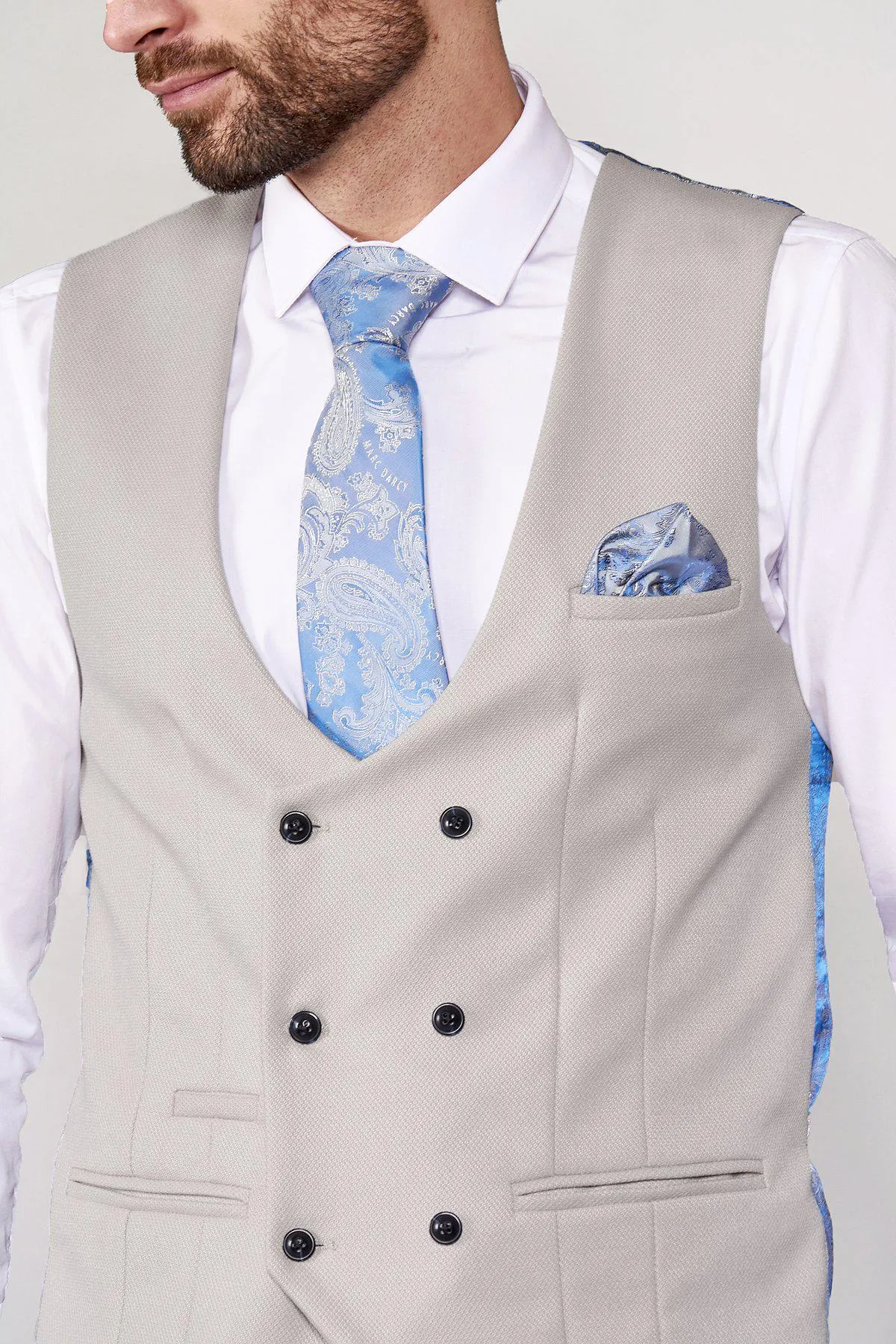 DION - Blue Tweed Check Suit With Kelvin Stone Waistcoat