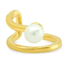 Double Row Gold Ear Cuff With Solitaire Pearl Accent