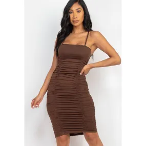 Double Ruched Front And Ruched Back Detail Mini Dress