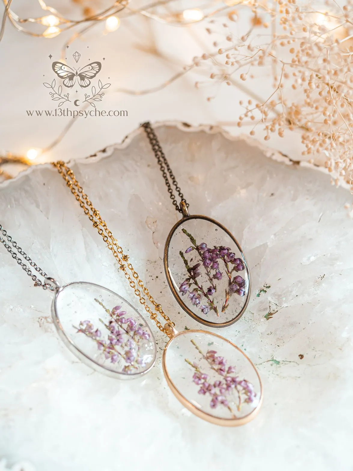 Dried heather pendant necklace pendant necklace