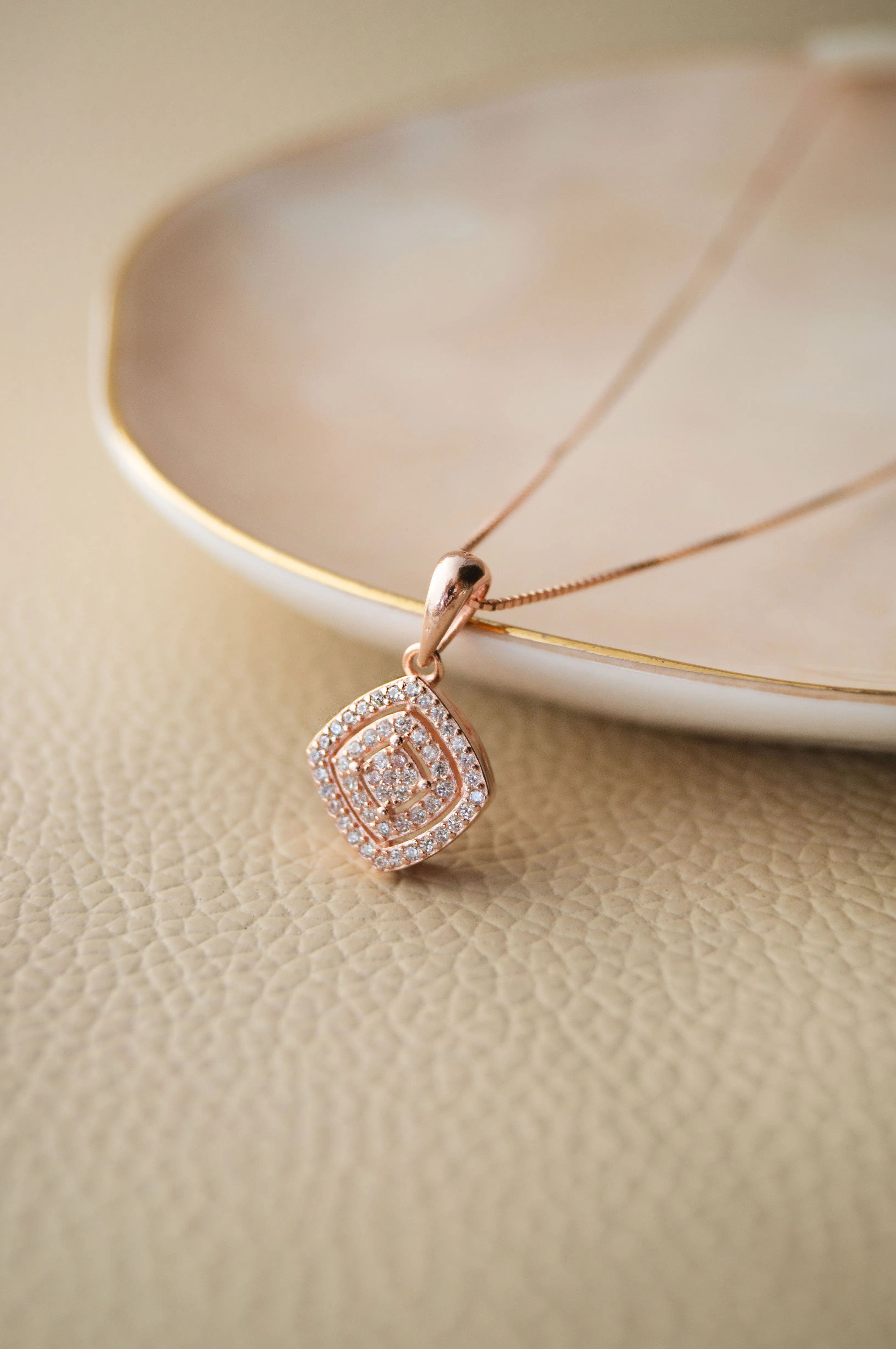 Ecentric Square Rose Gold Plated Sterling Silver Pendant Set