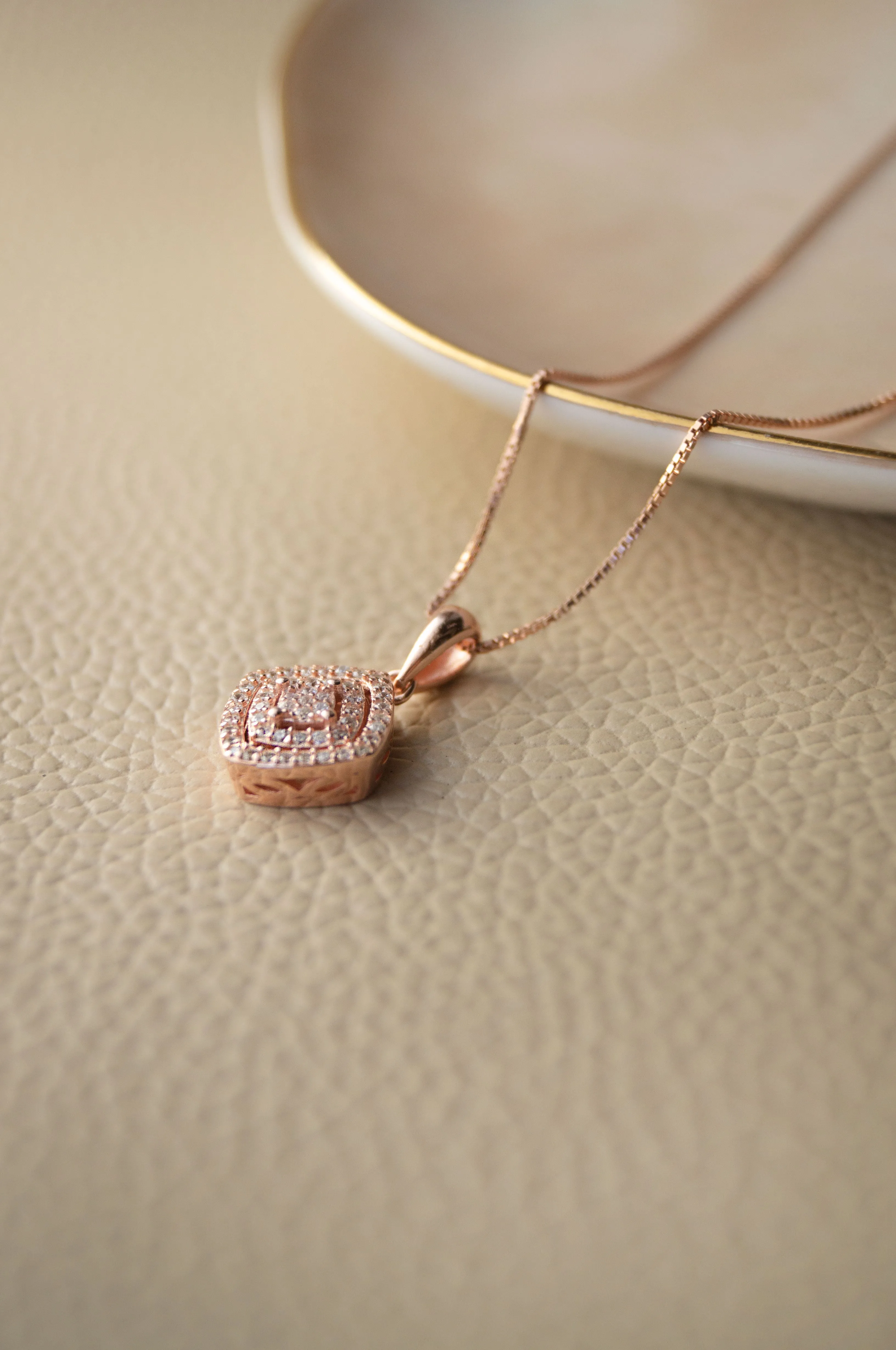 Ecentric Square Rose Gold Plated Sterling Silver Pendant Set