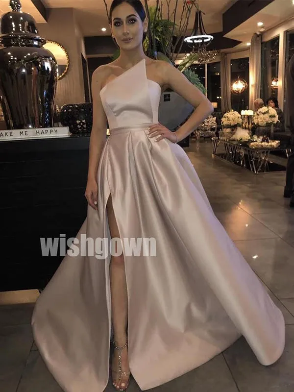 Elegant Side Slit Simple Cheap Long Prom Dresses PG1121