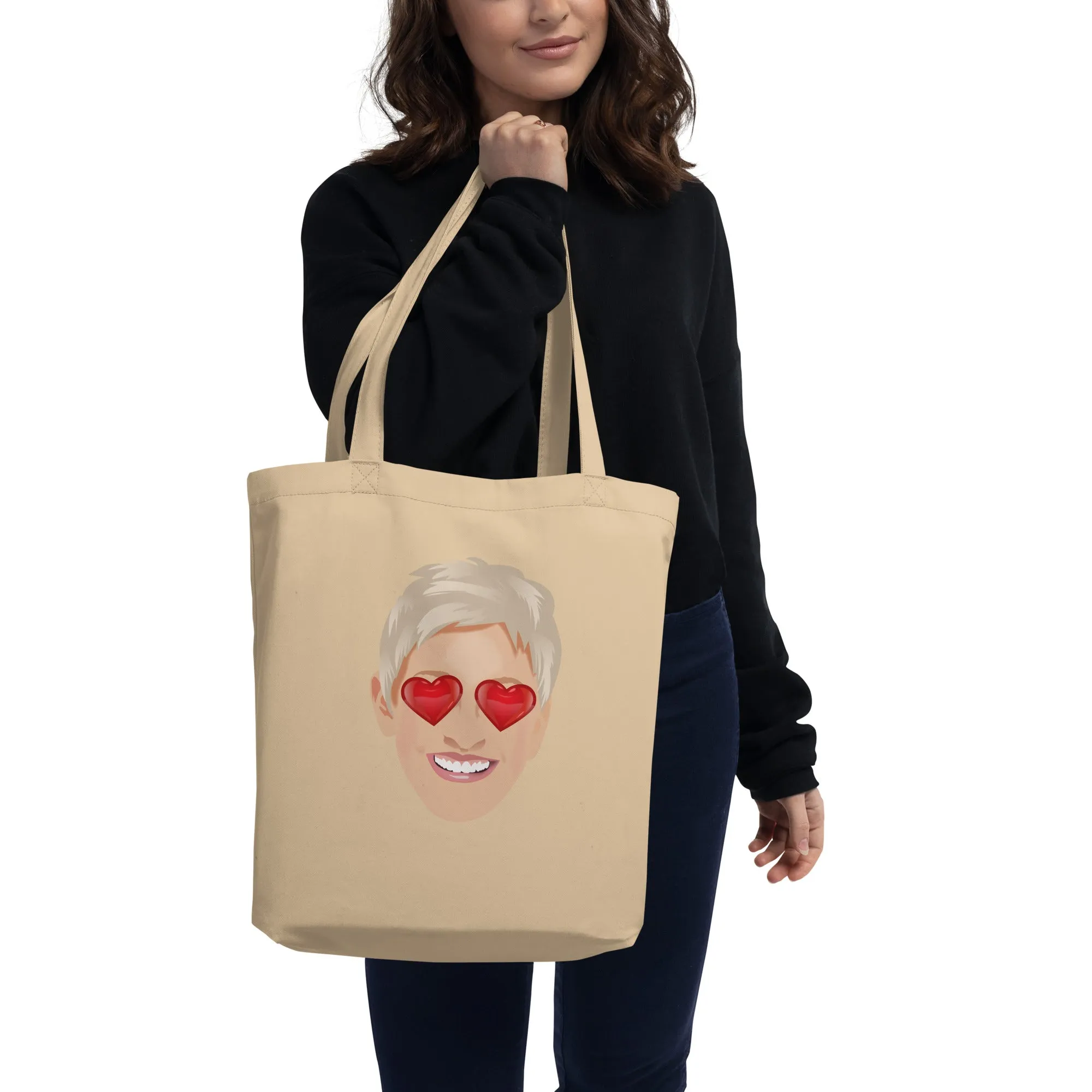 Ellen Emoji Heart Eyes Tote- Natural