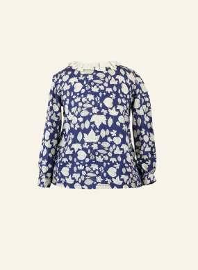 Ethel Girl's Blouse - Navy Leaves