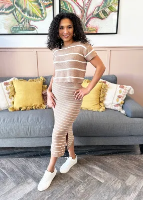 FINAL SALE - Taupe Striped Top & Skirt Set