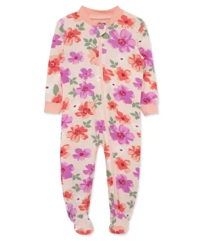 Floral Zip Front Bamboo Footie