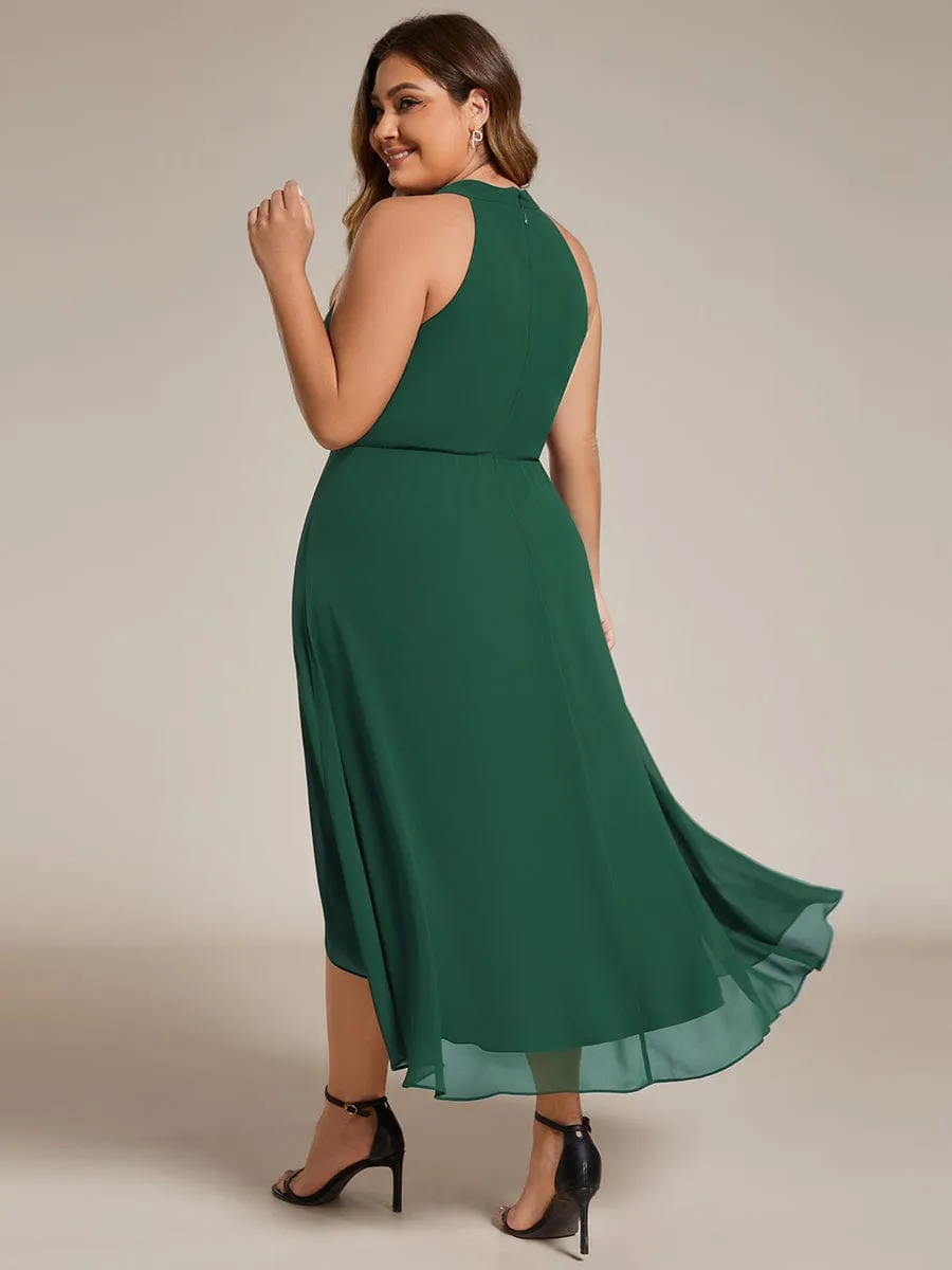 Flowy Plus Size Halter Neck Chiffon Midi Wedding Guest Dress