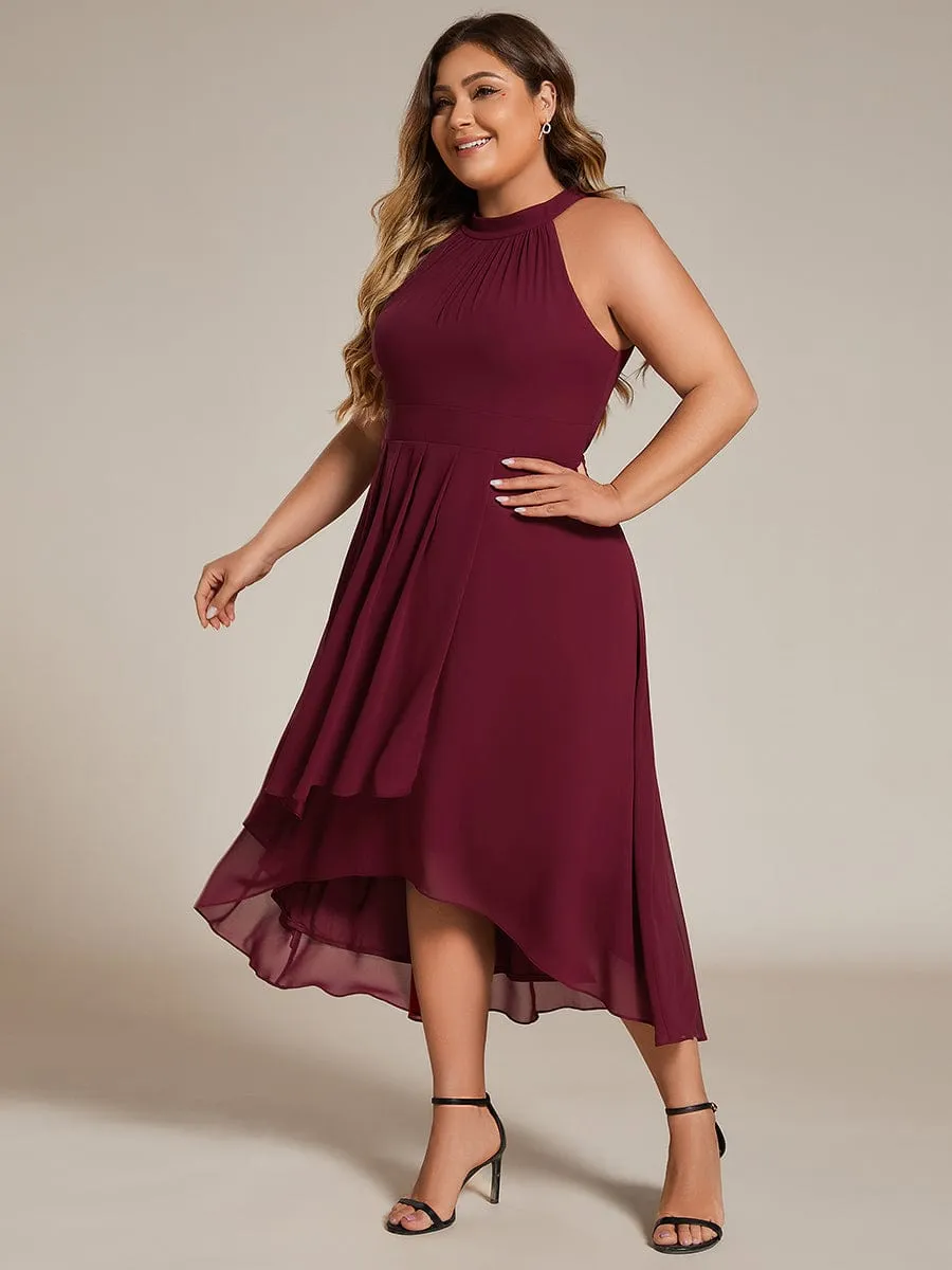 Flowy Plus Size Halter Neck Chiffon Midi Wedding Guest Dress