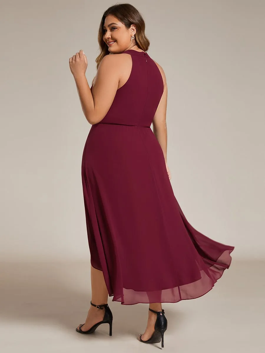 Flowy Plus Size Halter Neck Chiffon Midi Wedding Guest Dress