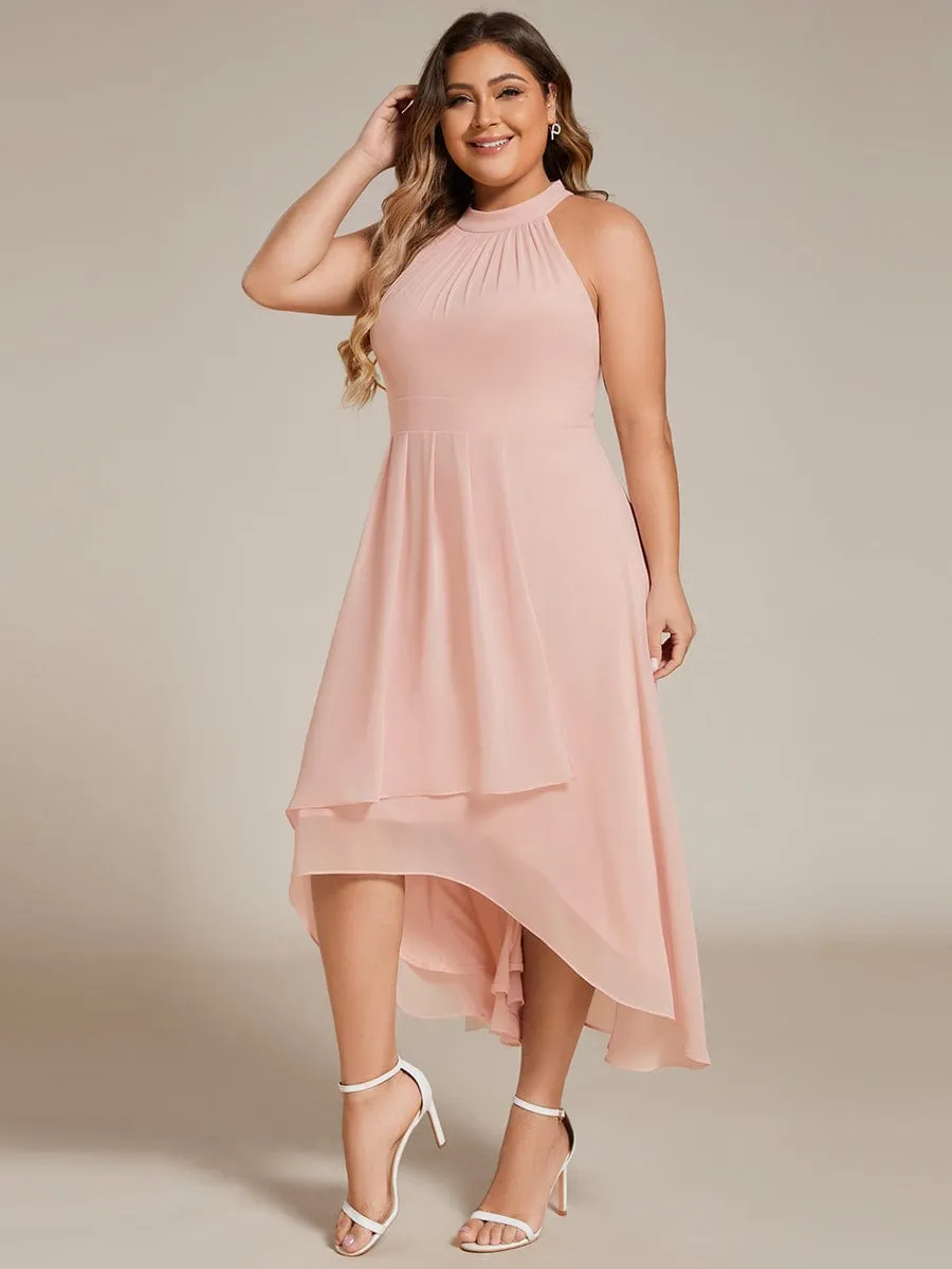 Flowy Plus Size Halter Neck Chiffon Midi Wedding Guest Dress