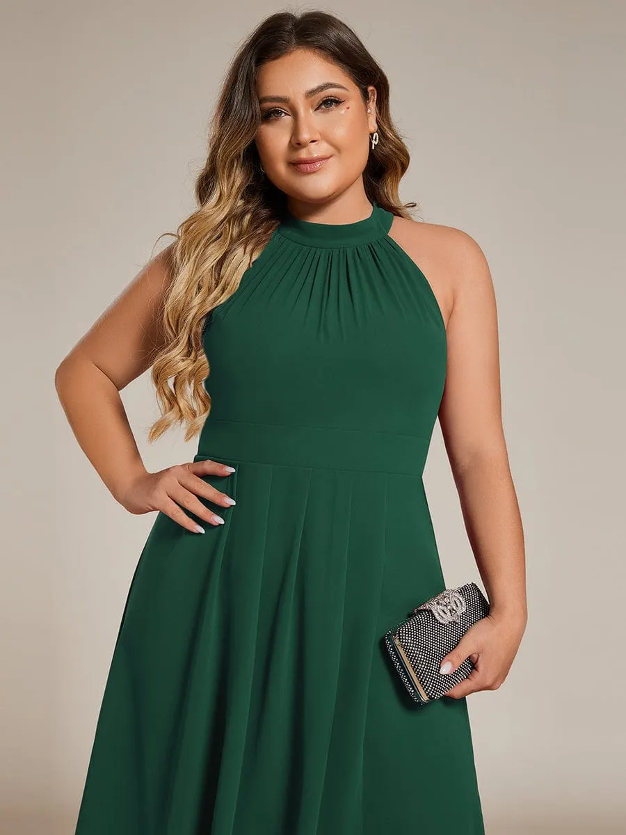 Flowy Plus Size Halter Neck Chiffon Midi Wedding Guest Dress