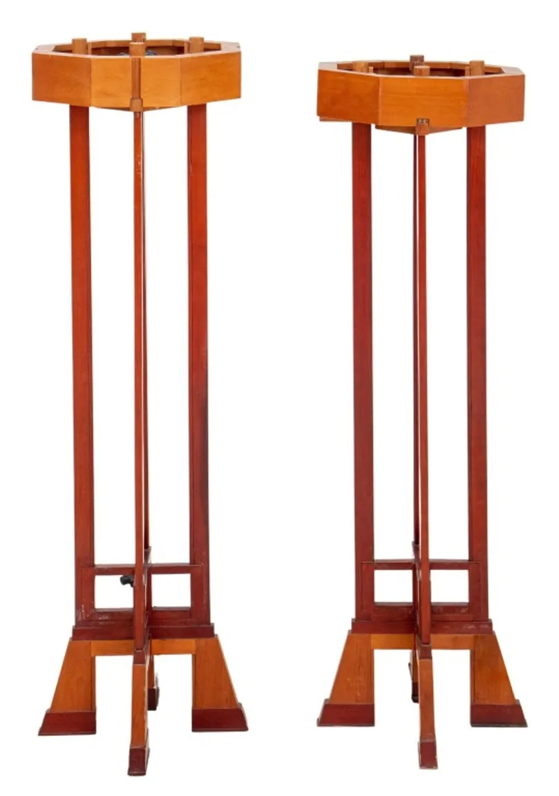 Frank Lloyd Wright Style Cherrywood Torchieres, Pair