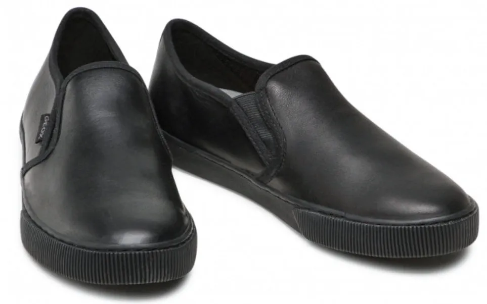 Geox Kilwi Black Leather Slip on Sneaker Shoe