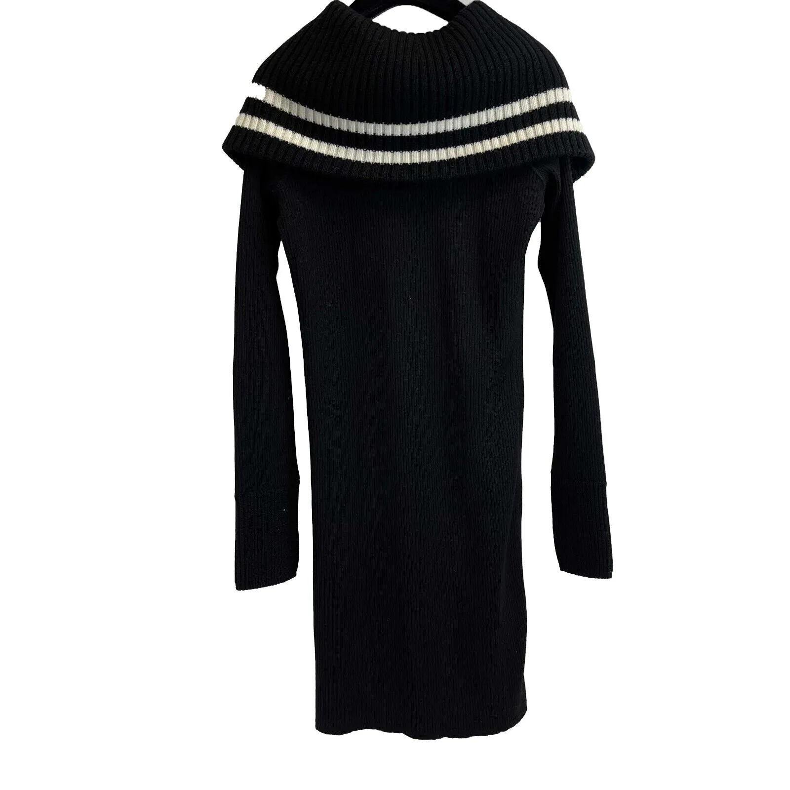 Givenchy - Knit Racer Striped Black Dress Zip Up Large Collar -Black Dress - S