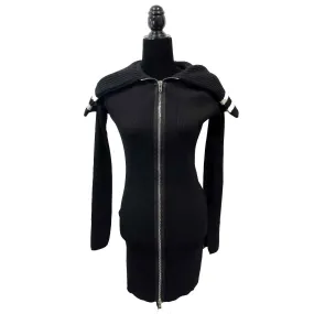 Givenchy - Knit Racer Striped Black Dress Zip Up Large Collar -Black Dress - S