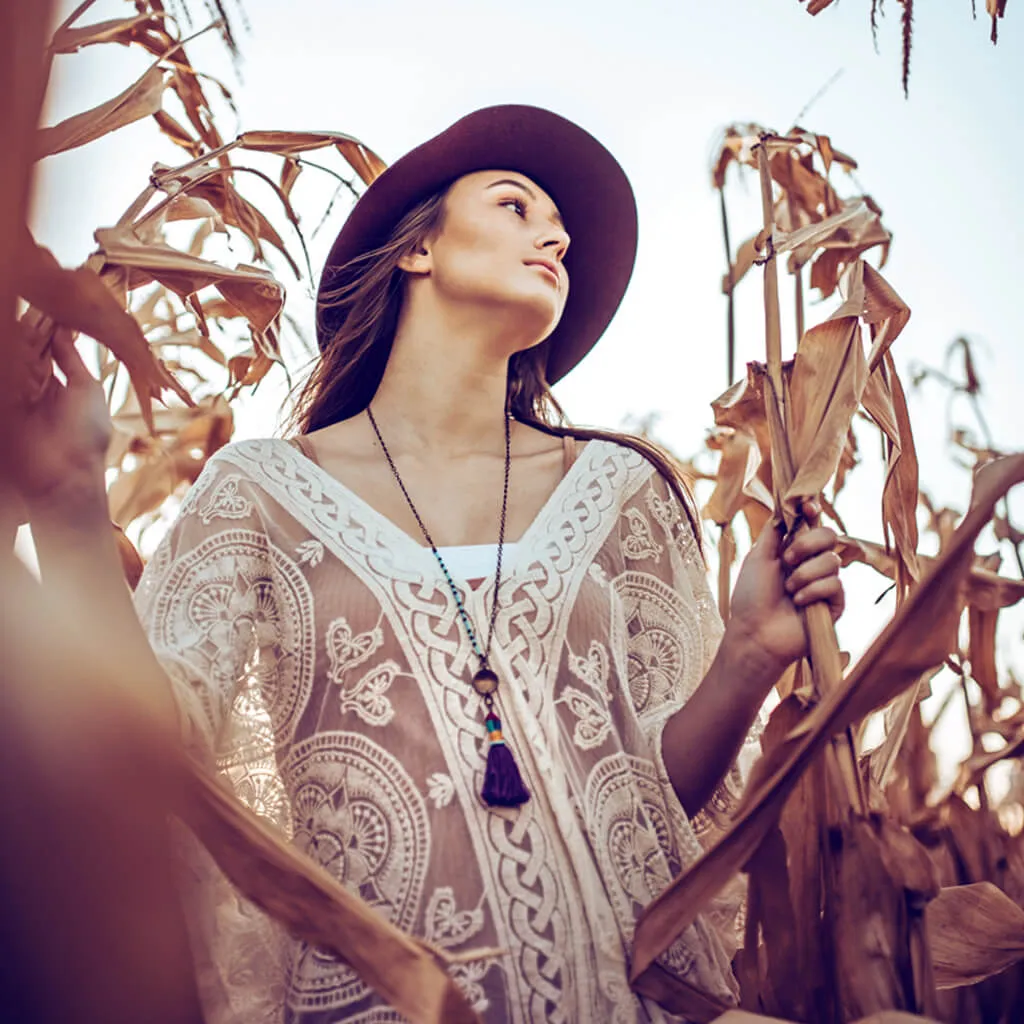 global // colourful coin and tassel boho pendant necklace