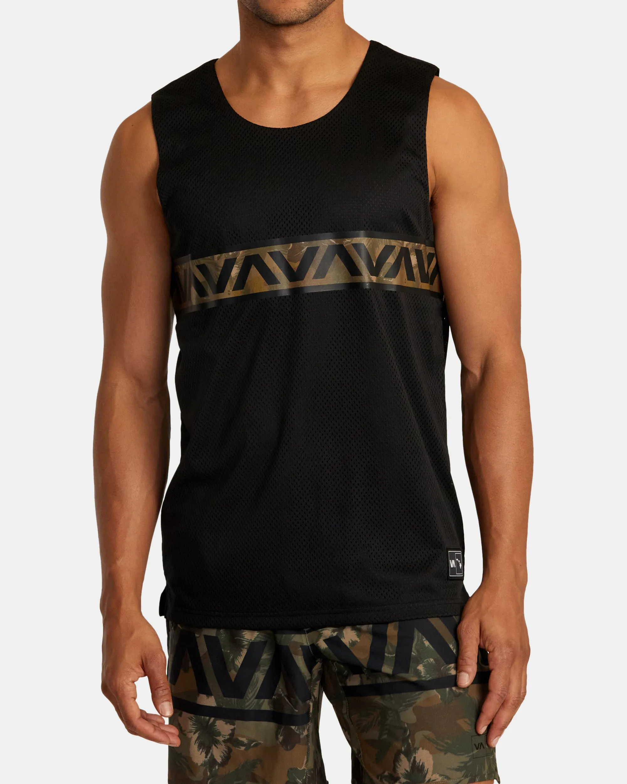 Hawaii Taro Mesh Tank Top - Black Multi