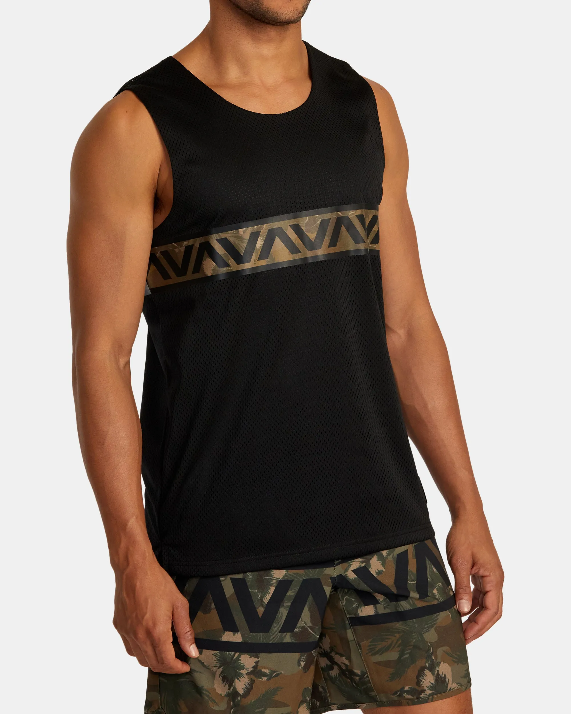 Hawaii Taro Mesh Tank Top - Black Multi