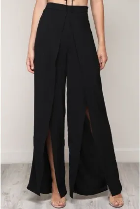 High Waist Wide Leg Pants With Front Slits