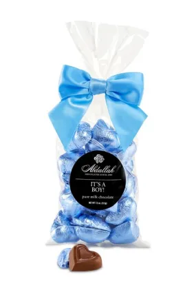 It's a Boy Foil Wrapped Milk Hearts Bag 7.5oz Abdallah Candies