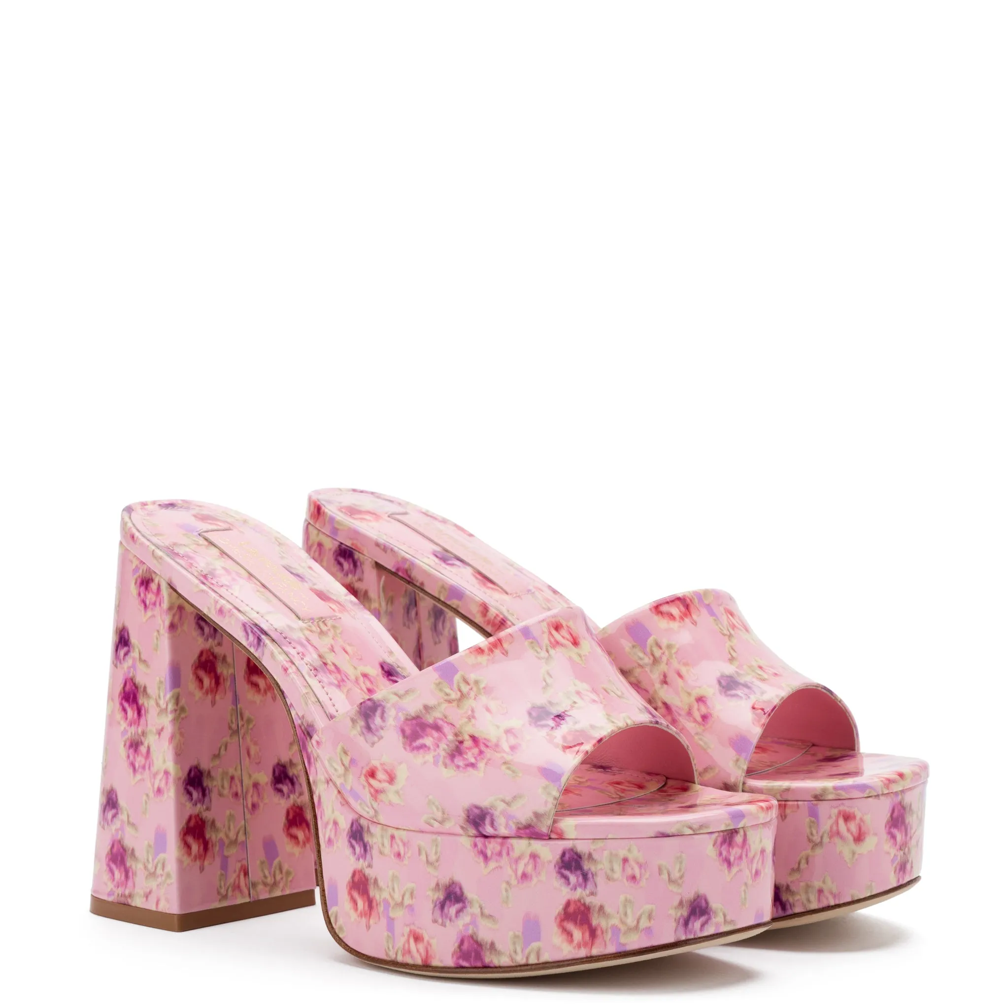 Larroudé for LoveShackFancy: Dolly Mule In Wild Pink Rose Patent