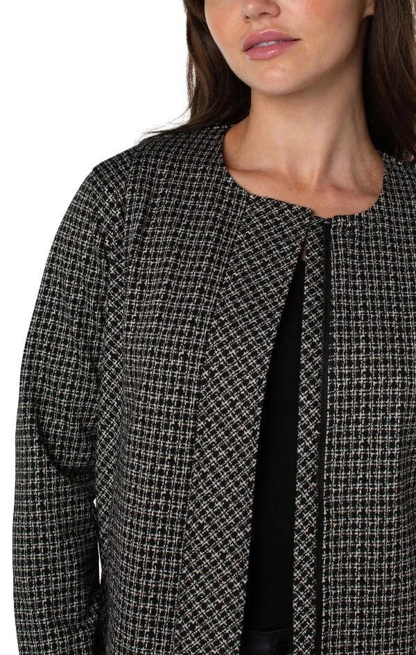 Liverpool Collarless Zip Up Jacket - Black/Tan Lattice Plaid