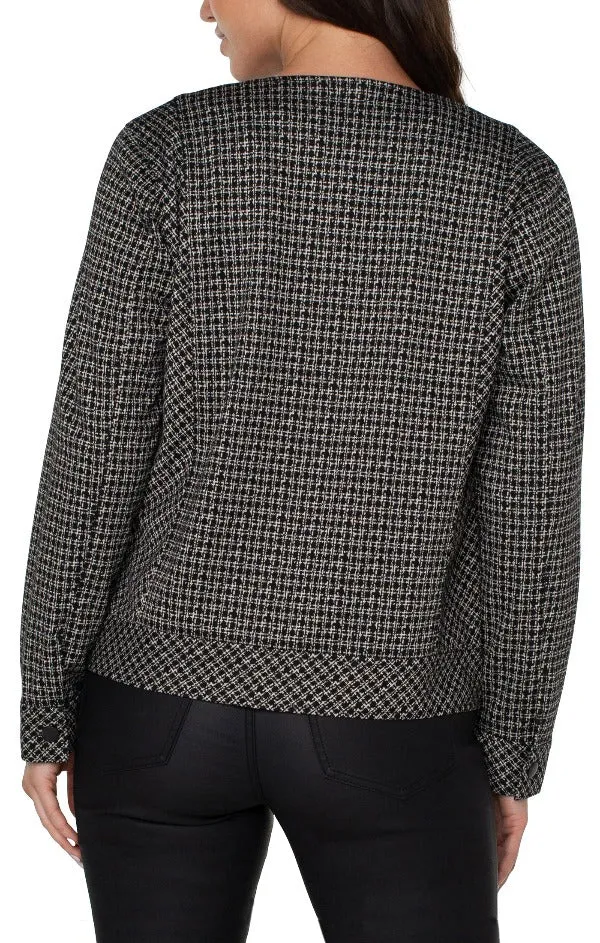 Liverpool Collarless Zip Up Jacket - Black/Tan Lattice Plaid