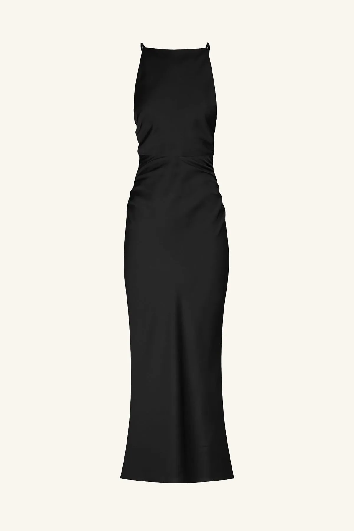 LUXE HIGH NECK RUCHED MIDI DRESS - ONYX