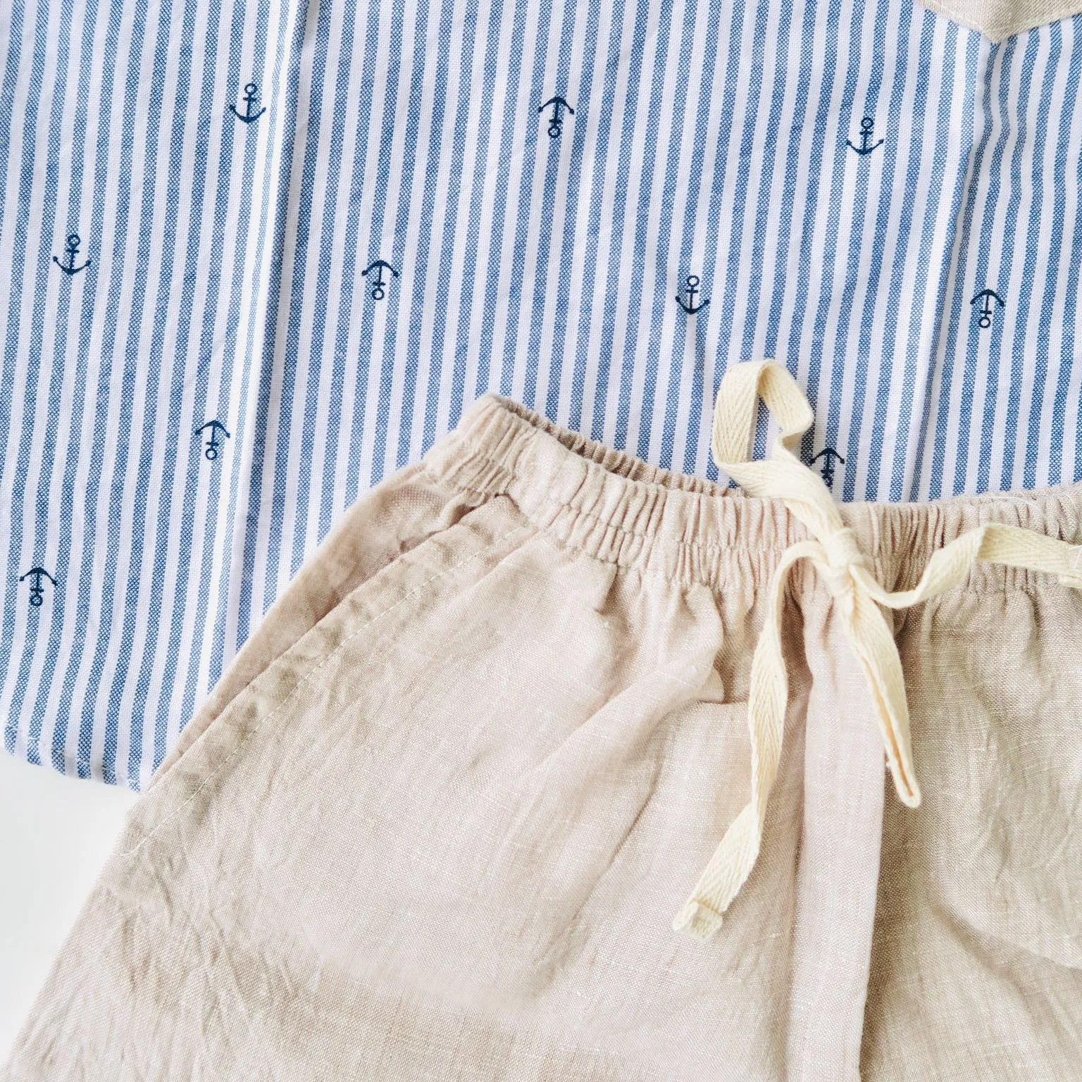 Maple Top & Shorts in Anchor Stripes and Dark Beige Linen