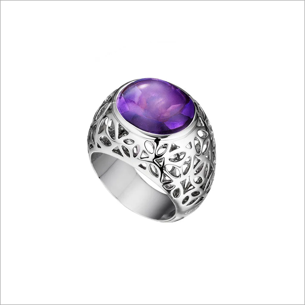 Medallion Amethyst Ring in Sterling Silver