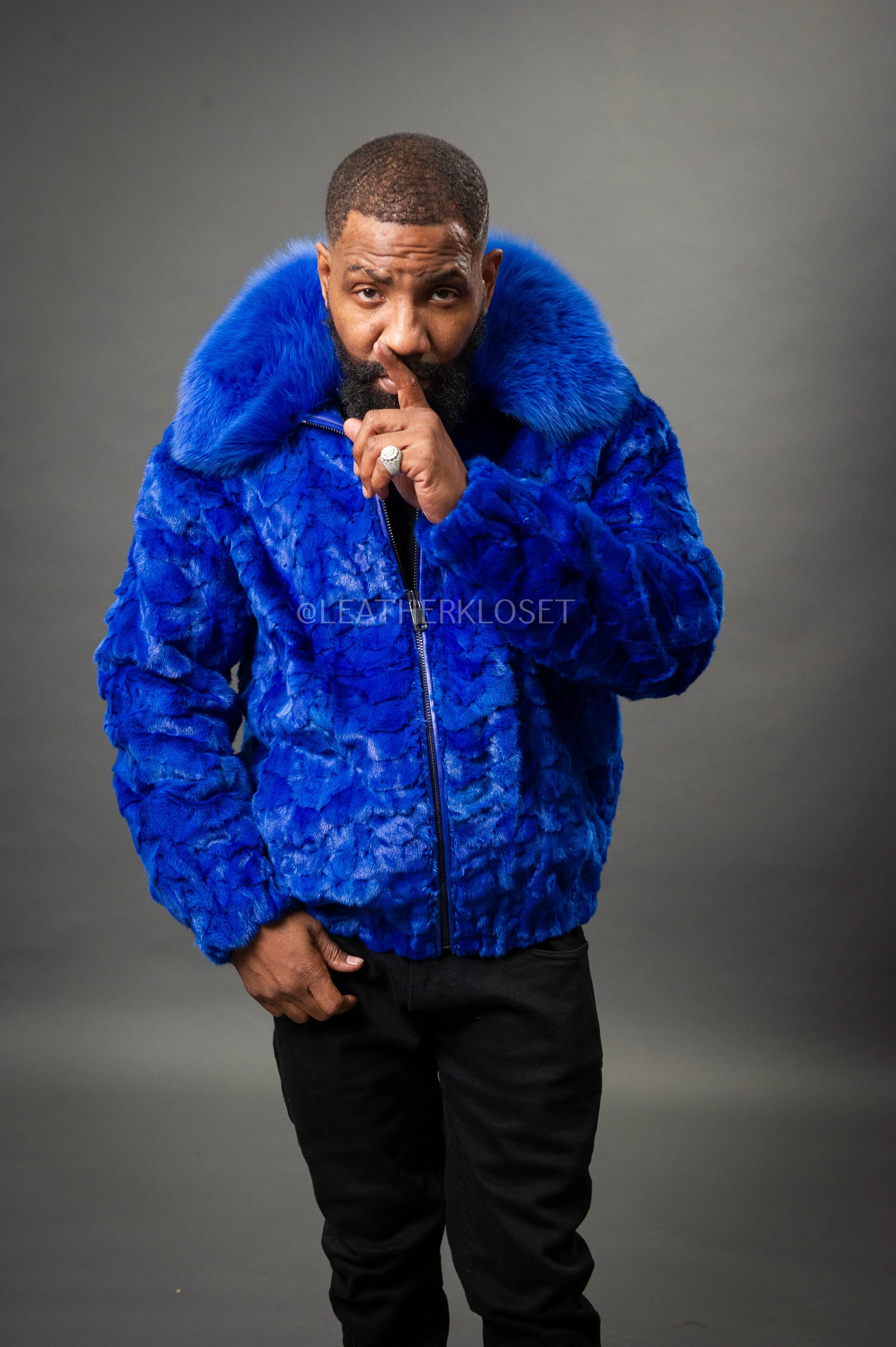 Men's Mink with Fox Fur Bomber Jacket [Royal Blue]