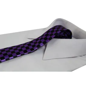 Mens Purple & Black Checkered 5cm Skinny Neck Tie