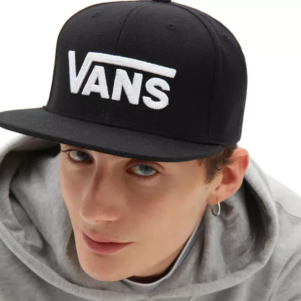 Mens Vans Snapback Hat Cap Drop V II Black White Logo