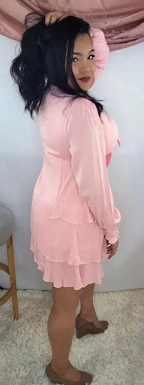 Mini Dress Pink Ruffle Long Sleeves