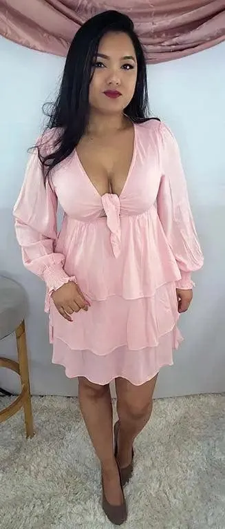 Mini Dress Pink Ruffle Long Sleeves