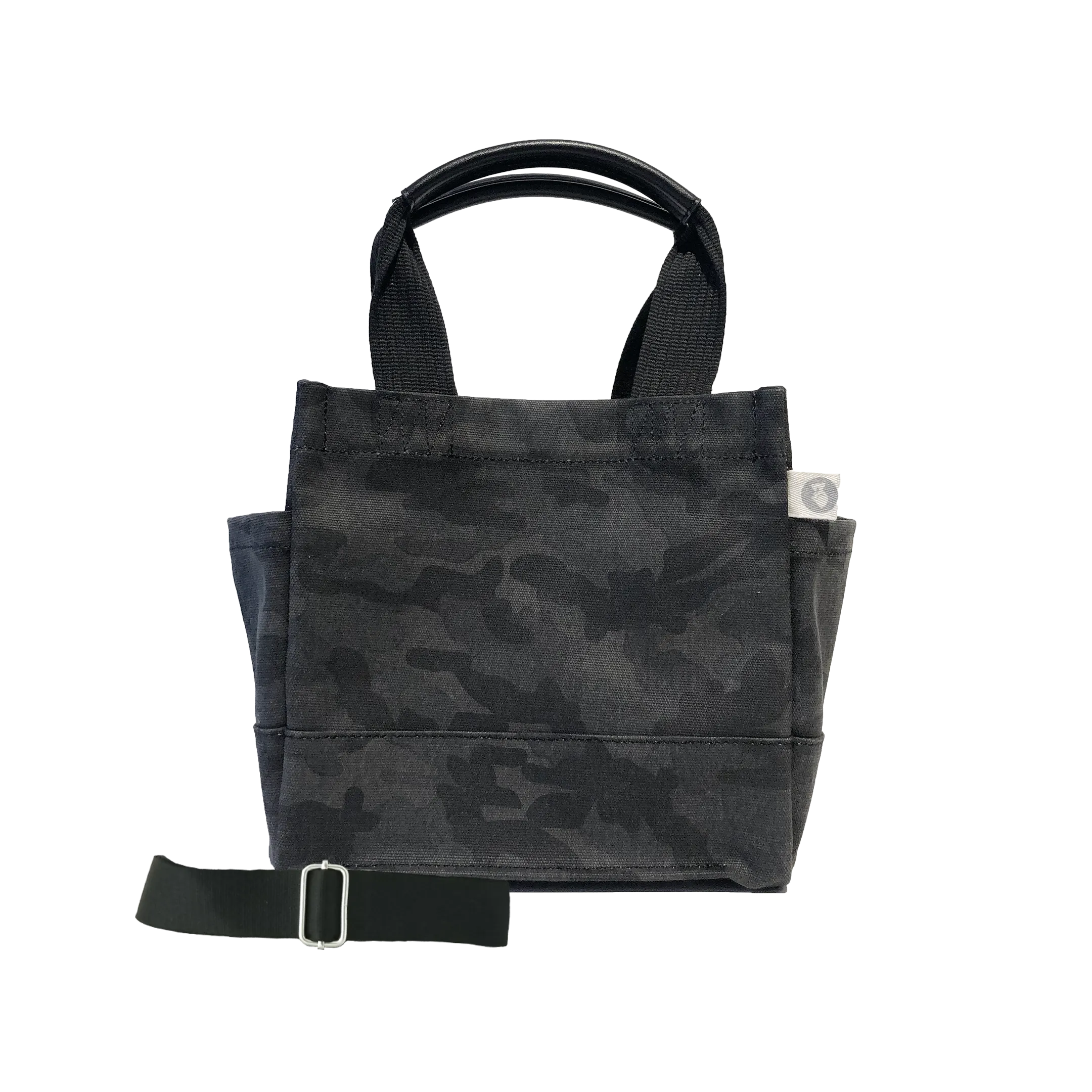 Mini Luxe North South Bag: Black Camouflage with Color Stripes