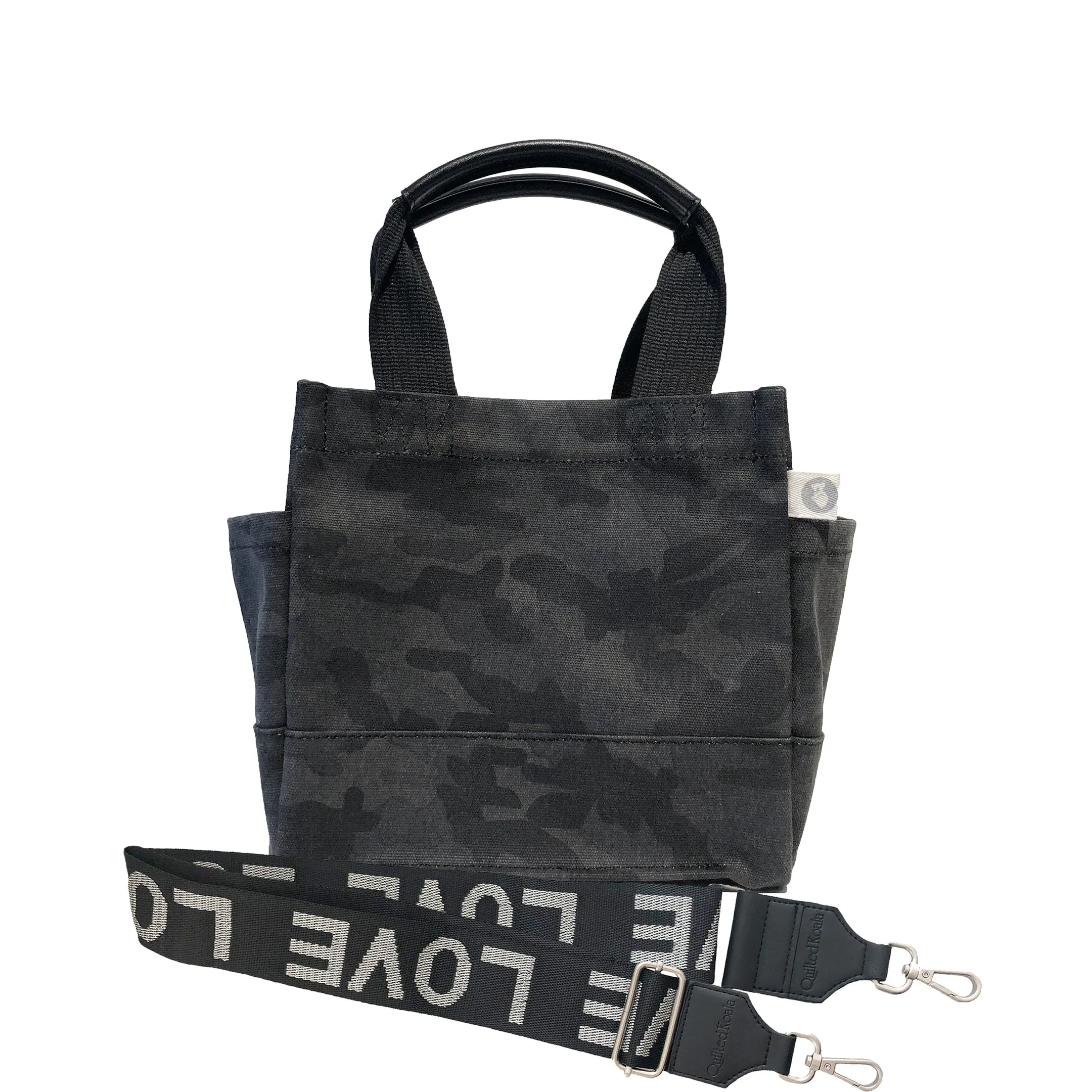 Mini Luxe North South Bag: Black Camouflage with Color Stripes