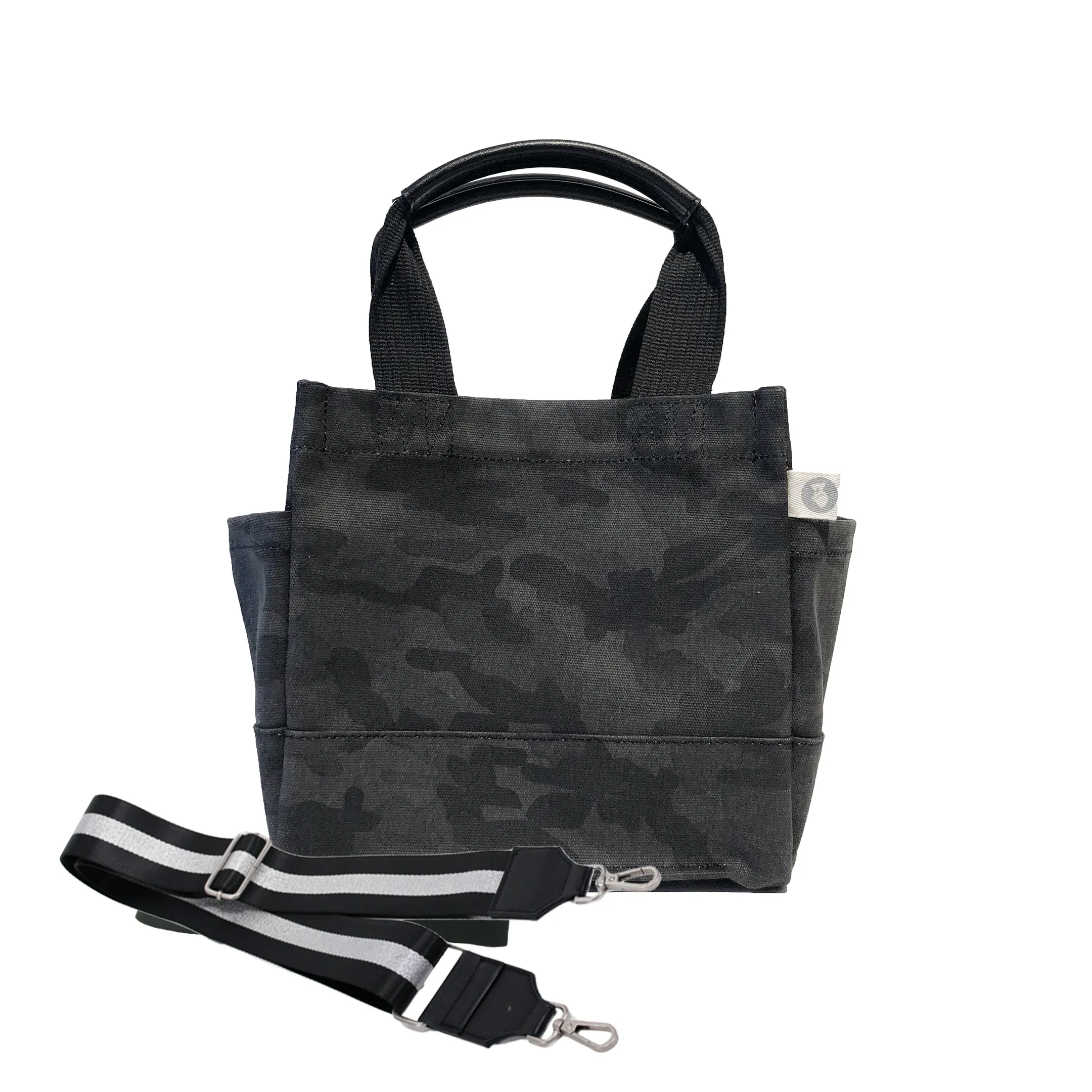 Mini Luxe North South Bag: Black Camouflage with Color Stripes