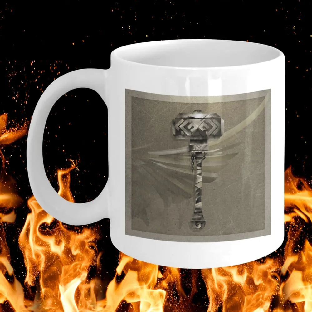 Mjolnir and Raven Wing White Mug