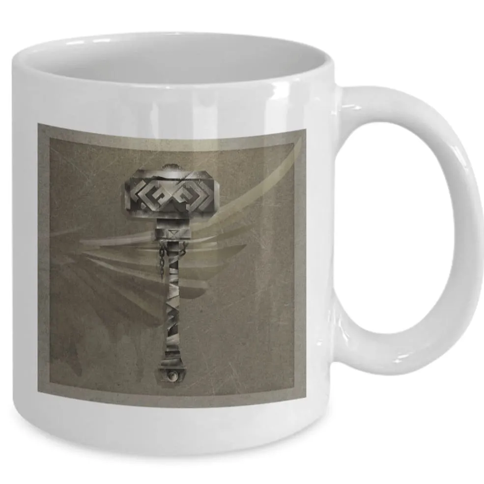 Mjolnir and Raven Wing White Mug