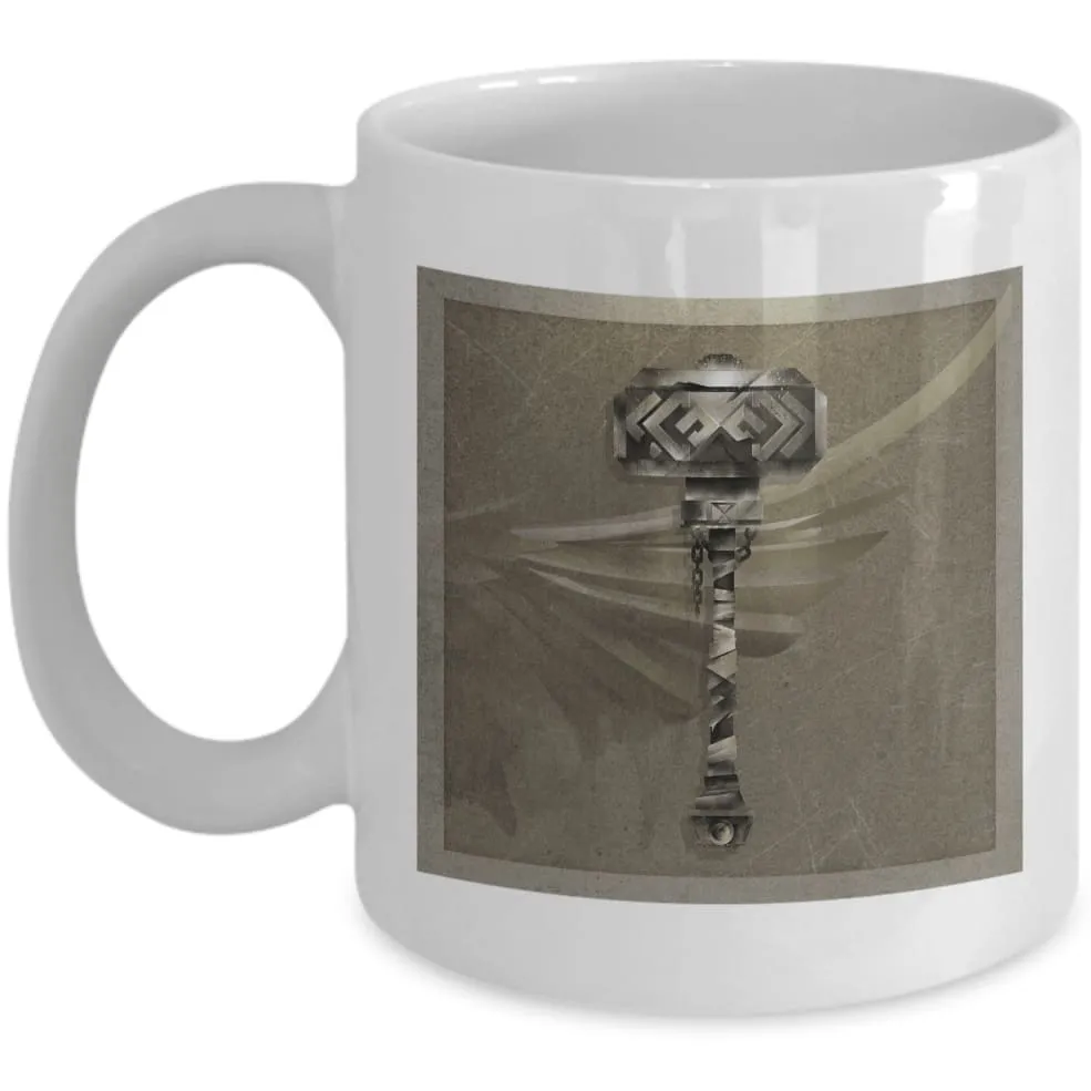 Mjolnir and Raven Wing White Mug