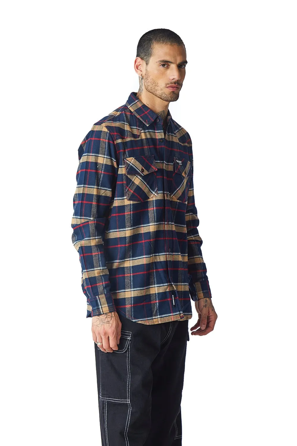 Navy Blue Checkered Regular Fit Shirt