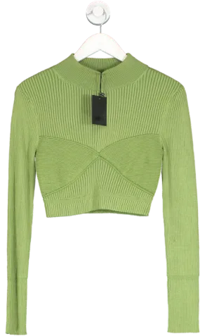 NBD Green Ribbed Long Sleeve Top UK S